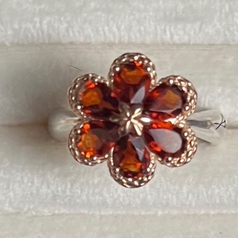 Ann King Sterling Silver Citrine Signed  Flower Petal Yellow Gold Vermeil Ring